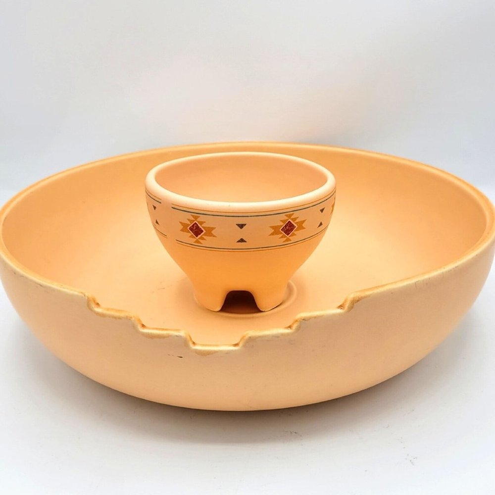 Vintage Treasure Craft Adobe Southwest Chip And Dip Bowl Set Peach Colors USA